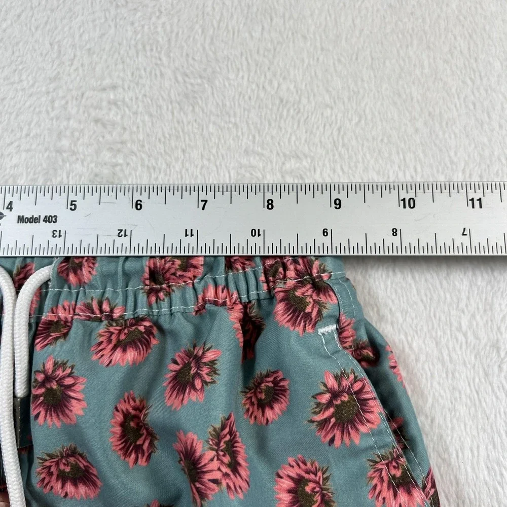98 Coast Av. Swim Trunks Shorts Boys Small Green Floral Print‎ Lined Drawstring